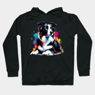 Dynamic Border Collie in Colorful Splash Art Style Hoodie